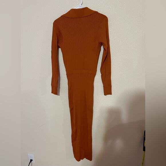 Self-Portrait Cinnamon ribbed knit sheath shirt dress MEDIUM - Picture 8 of 10